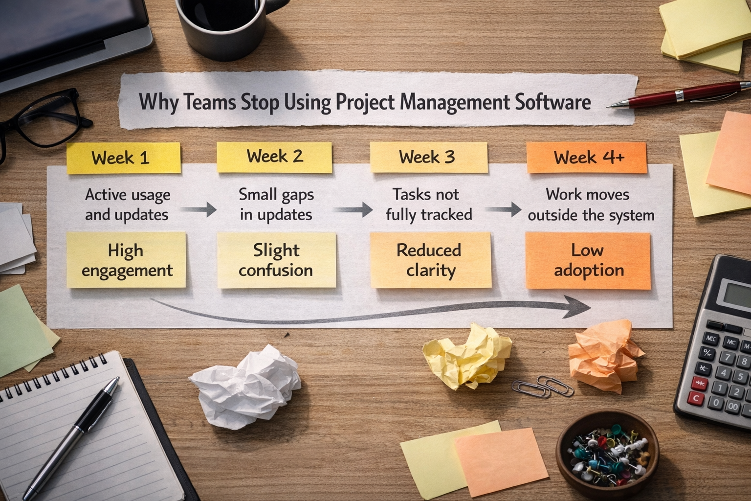 How Teams Stop Using Project Management Software Over Time Project management usage declines from week one to week four